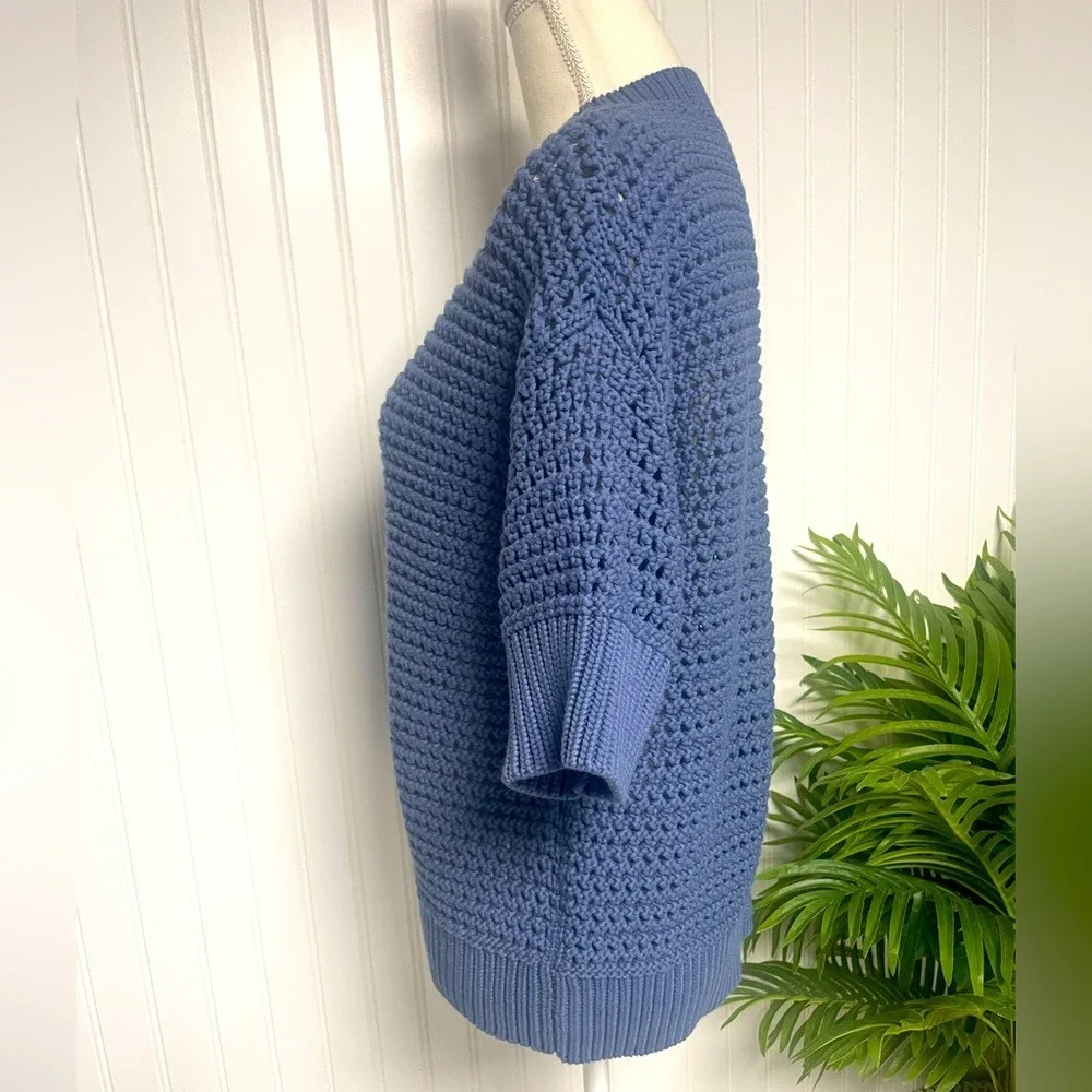 Haven Well Within Blue Cable Knit Short Sleeve Henley Sweater Women's‎ Medium